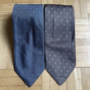 EMILE LAFAURIE Silk Tie Lot of 2 Necktie Brown Blue Embroidered Dot Italy Made